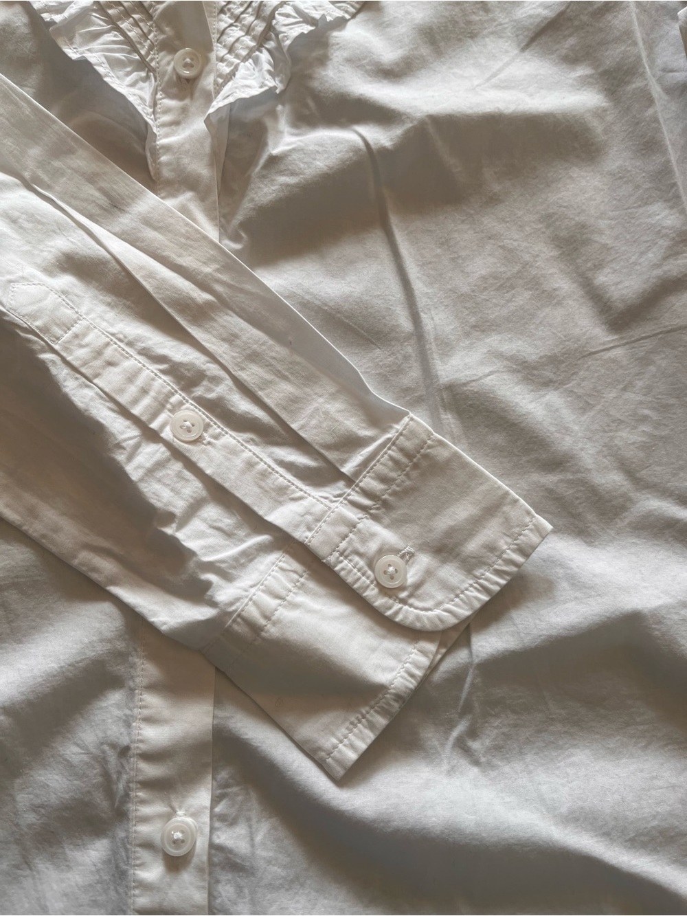 J. Crew white Ruffled Bib Button-Up Shirt, size 12. - Picture 4 of 6